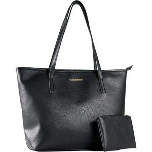 Women Black Leather Tote Top Handle Shoulder Bags